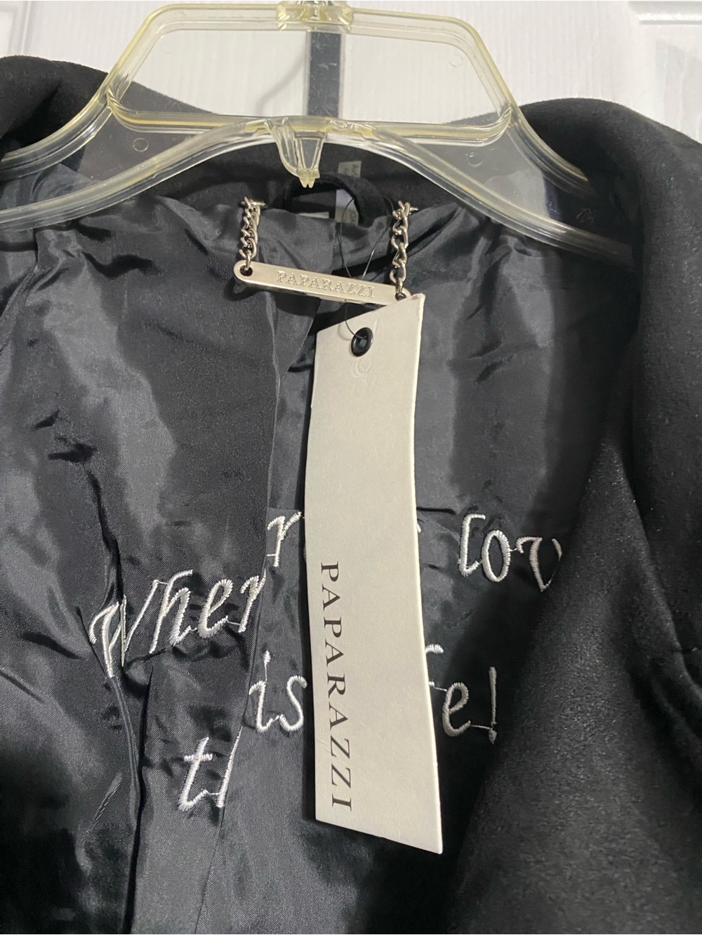PAPARAZZI black embroidered floral NWT coat jacket size LARGE - Picture 12 of 14